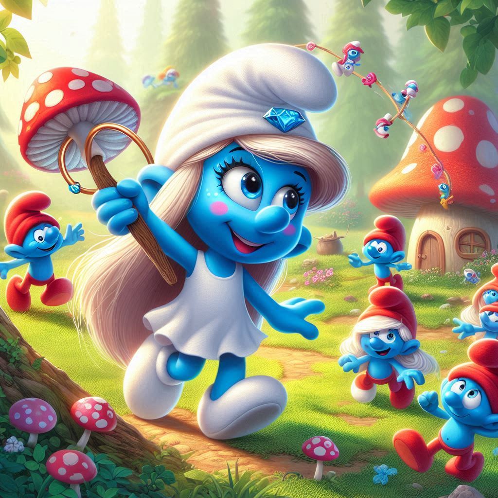 RiRi Smurf design running and playing in the Smurf village